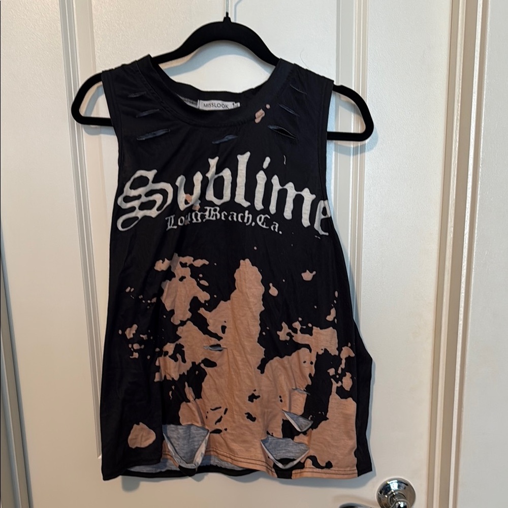 MISSLOOK Sublime Black and Tan Distressed Tank Top - Picture 2 of 4